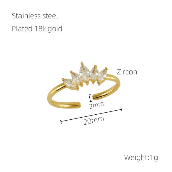 Wholesale Women's Stainless Steel Geometric Open Ring With Inlaid Zircon And Electroplating Treatment