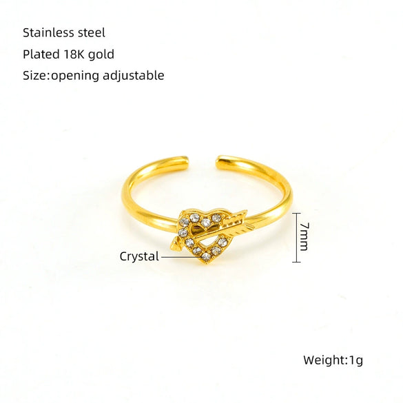 Wholesale Women's Stainless Steel Geometric Open Ring With Inlaid Zircon And Electroplating Treatment