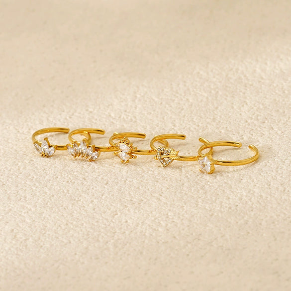 Wholesale Women's Stainless Steel Geometric Open Ring With Inlaid Zircon And Electroplating Treatment