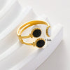 Wholesale Women's Stainless Steel Geometric Open Ring With Oil Dripping Black And White French Retro And Electroplating Style
