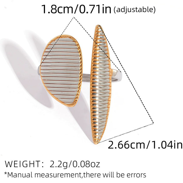 Wholesale Women's Stainless Steel Geometric Open Ring With Vacuum Furnace Electroplating And Line Pattern