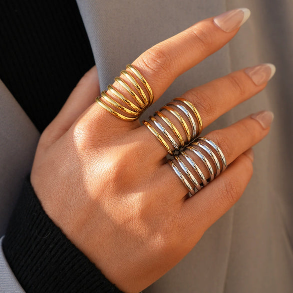 Wholesale Women's Stainless Steel Geometric Open Ring With Vacuum Real Gold Plating In Pvd Furnace Jewelry Accessory