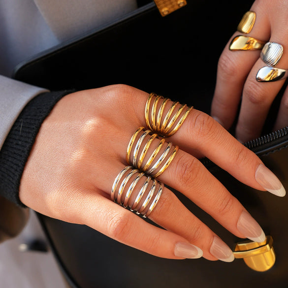 Wholesale Women's Stainless Steel Geometric Open Ring With Vacuum Real Gold Plating In Pvd Furnace Jewelry Accessory
