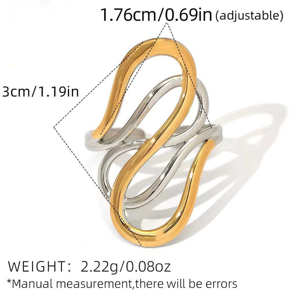 Wholesale Women's Stainless Steel Geometric Open Ring With Vacuum Real Gold Plating In Pvd Furnace