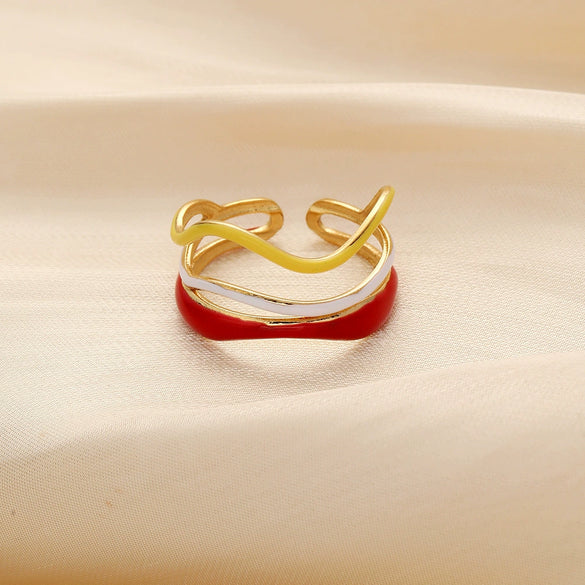 Wholesale Women's Stainless Steel Geometric Open Ring With Water Ripple And Oil Dropping Design And Electroplating Treatment