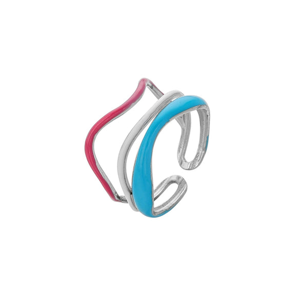 Wholesale Women's Stainless Steel Geometric Open Ring With Water Ripple And Oil Dropping Design And Electroplating Treatment