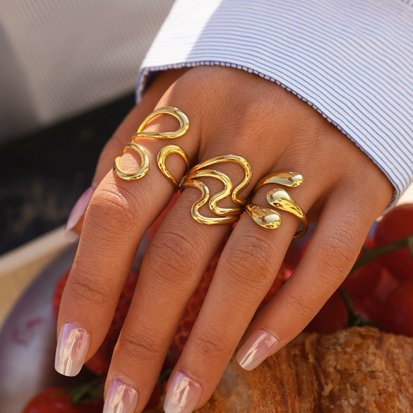 Wholesale Women's Stainless Steel Geometric Open Rings With Vacuum Plating