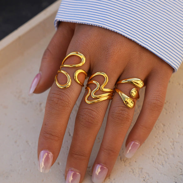 Wholesale Women's Stainless Steel Geometric Open Rings With Vacuum Plating