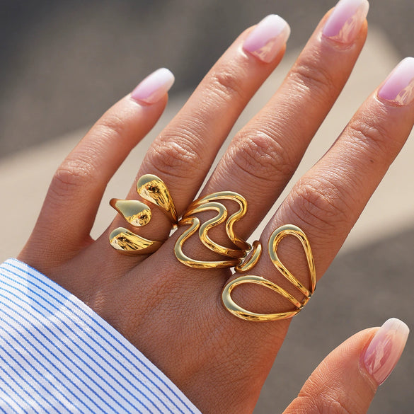 Wholesale Women's Stainless Steel Geometric Open Rings With Vacuum Plating