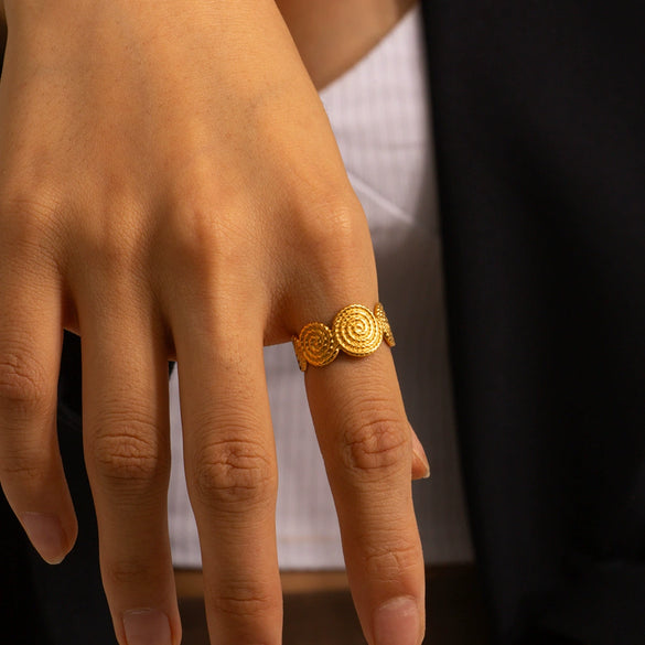 Wholesale Women's Stainless Steel Geometric Open Round Spiral Golden Electroplated Ring