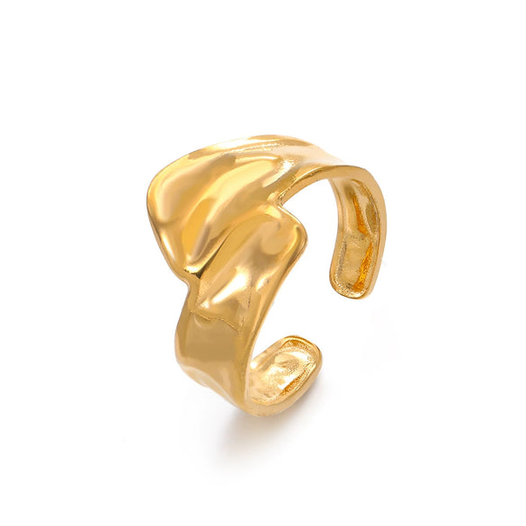 Wholesale Women's Stainless Steel Geometric Opening Adjustable Ring 18K Gold Plated