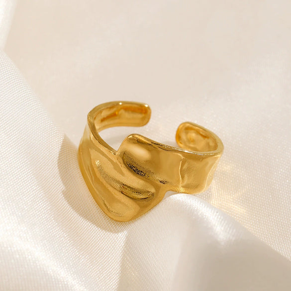 Wholesale Women's Stainless Steel Geometric Opening Adjustable Ring 18K Gold Plated