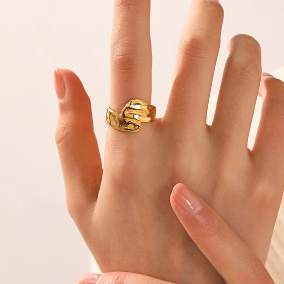 Wholesale Women's Stainless Steel Geometric Opening Adjustable Ring 18K Gold Plated