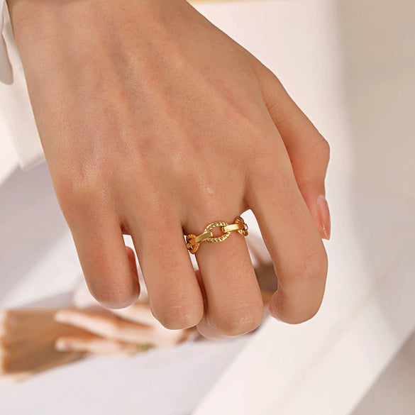Wholesale Women's Stainless Steel Geometric Opening Adjustable Ring With Electroplating Design No Fading