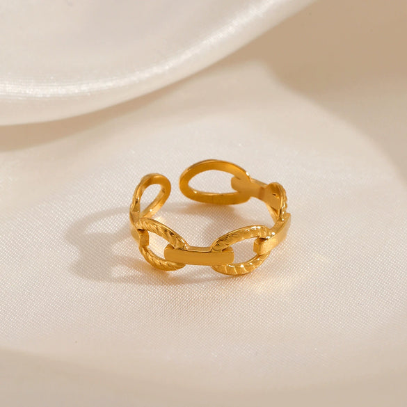 Wholesale Women's Stainless Steel Geometric Opening Adjustable Ring With Electroplating Design No Fading