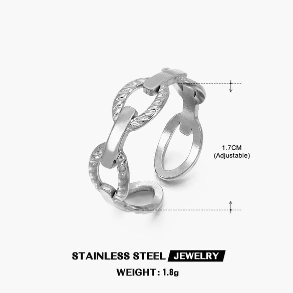 Wholesale Women's Stainless Steel Geometric Opening Adjustable Ring With Electroplating Design No Fading
