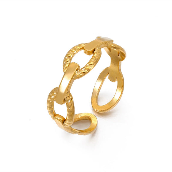 Wholesale Women's Stainless Steel Geometric Opening Adjustable Ring With Electroplating Design No Fading