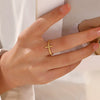 Wholesale Women's Stainless Steel Geometric Opening Adjustable Ring With 18K Gold Plated Electroplating