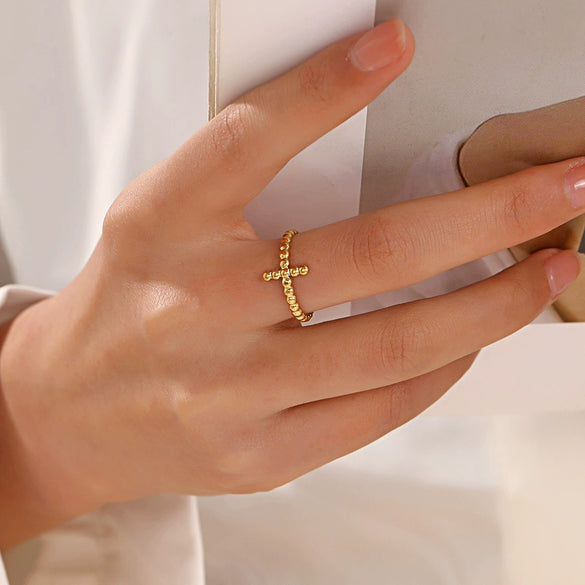 Wholesale Women's Stainless Steel Geometric Opening Adjustable Ring With 18K Gold Plated Electroplating
