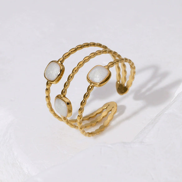 Wholesale Women's Stainless Steel Geometric Opening Ring With 18K Gold Oil Plated Simple Design