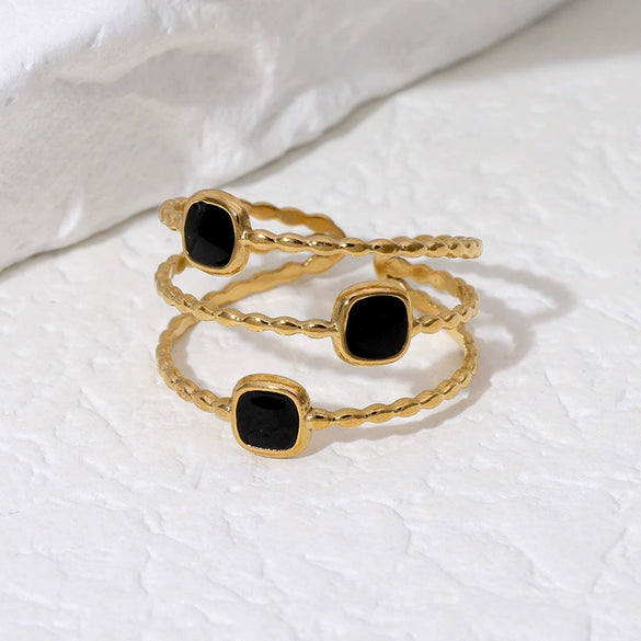 Wholesale Women's Stainless Steel Geometric Opening Ring With 18K Gold Oil Plated Simple Design