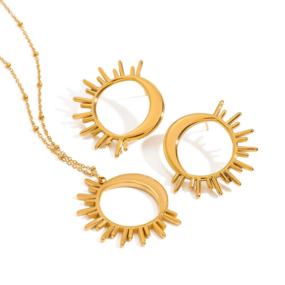 Wholesale Women's Stainless Steel Geometric Original Design Electroplated Sun Moon Hollow Star Moon Earrings