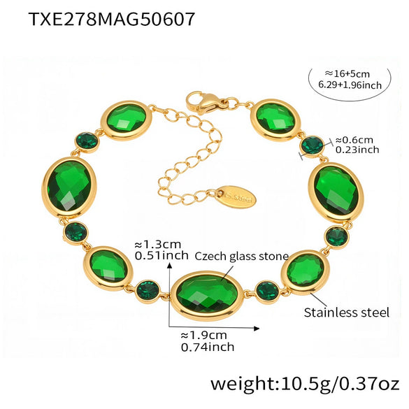 Wholesale Women's 316L Stainless Steel Geometric Oval Faceted Czech Glass Bracelet With Electroplating