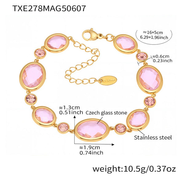 Wholesale Women's 316L Stainless Steel Geometric Oval Faceted Czech Glass Bracelet With Electroplating