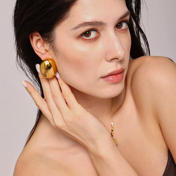 Wholesale Women's Stainless Steel Geometric Oval Frosted Brushed Light Luxury Style Electroplated Earrings