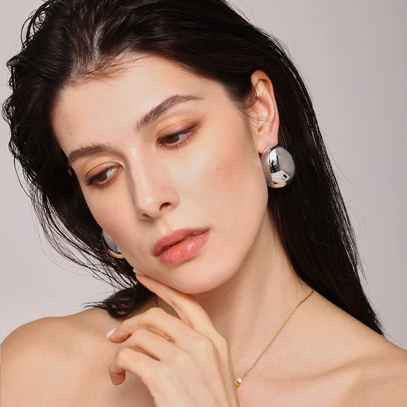 Wholesale Women's Stainless Steel Geometric Oval Frosted Brushed Light Luxury Style Electroplated Earrings