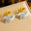 Wholesale Women's Stainless Steel Geometric Oval Pleated Ginkgo Leaf Electroplated Earrings