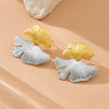 Wholesale Women's Stainless Steel Geometric Oval Pleated Ginkgo Leaf Electroplated Earrings