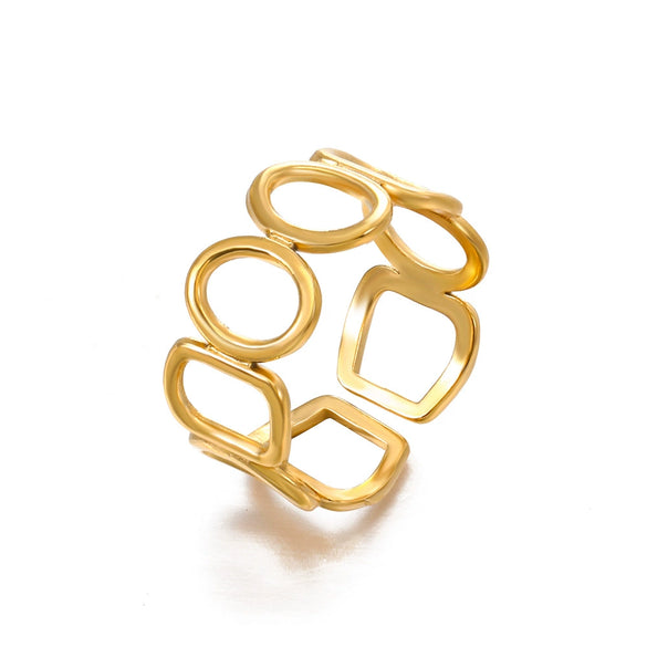 Wholesale Women's Stainless Steel Geometric Oval Ring 18K Gold Plated