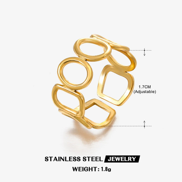 Wholesale Women's Stainless Steel Geometric Oval Ring 18K Gold Plated