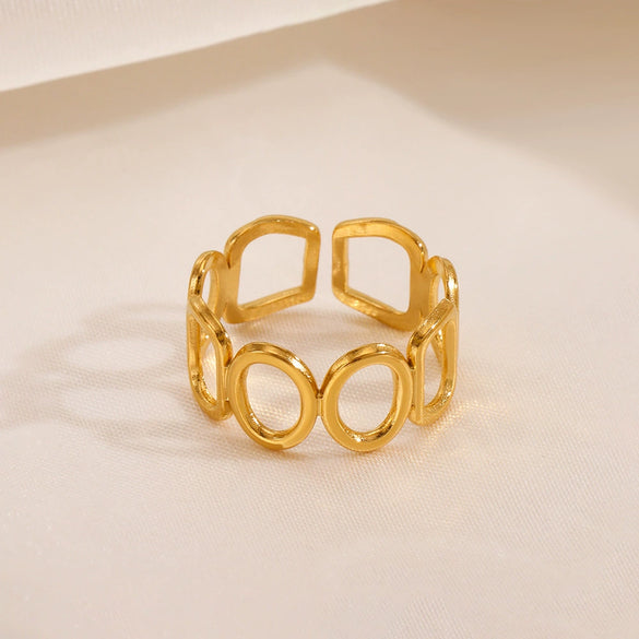 Wholesale Women's Stainless Steel Geometric Oval Ring 18K Gold Plated