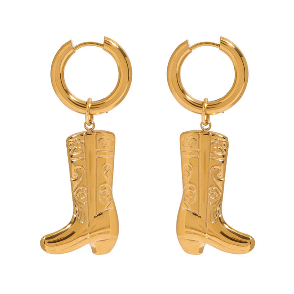 Wholesale Women's Stainless Steel Geometric Pattern Boots Pendant Earrings With Electroplating Design