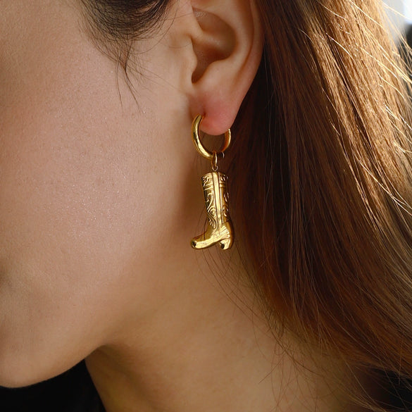 Wholesale Women's Stainless Steel Geometric Pattern Boots Pendant Earrings With Electroplating Design