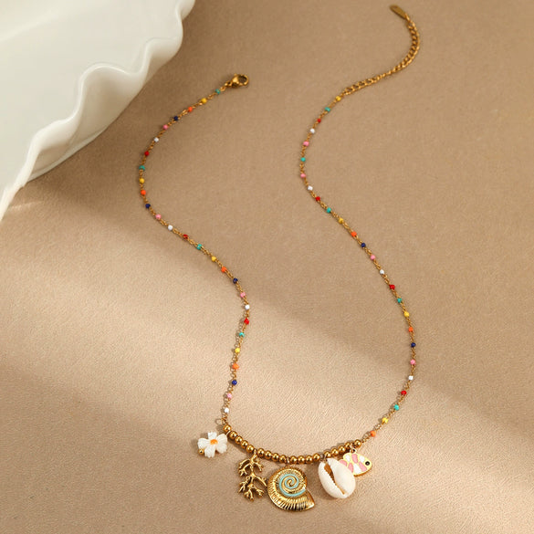 Wholesale Women's Stainless Steel Geometric Pattern Electroplated Fashion Niche Marine Style Necklace