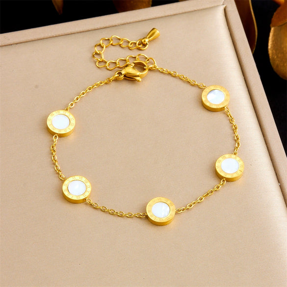 Wholesale Women's Stainless Steel Geometric Pattern Electroplated Fashion Simple Temperament Round Bracelet
