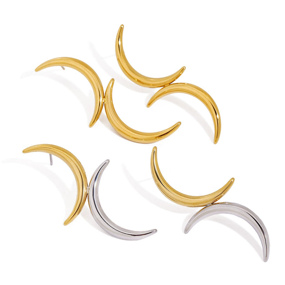 Wholesale Women's Stainless Steel Geometric Pattern Electroplated Moon Earrings
