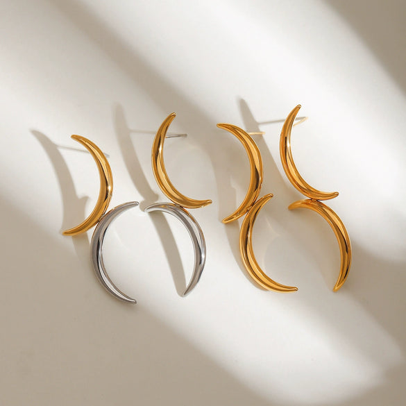 Wholesale Women's Stainless Steel Geometric Pattern Electroplated Moon Earrings