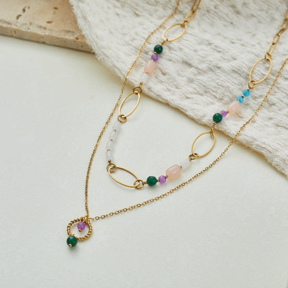 Wholesale Women's Stainless Steel Geometric Pattern Electroplated Oval Chain Splicing Necklace New Style Light Luxury Jewelry