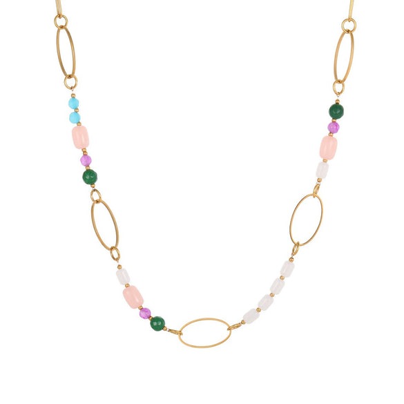 Wholesale Women's Stainless Steel Geometric Pattern Electroplated Oval Chain Splicing Necklace New Style Light Luxury Jewelry