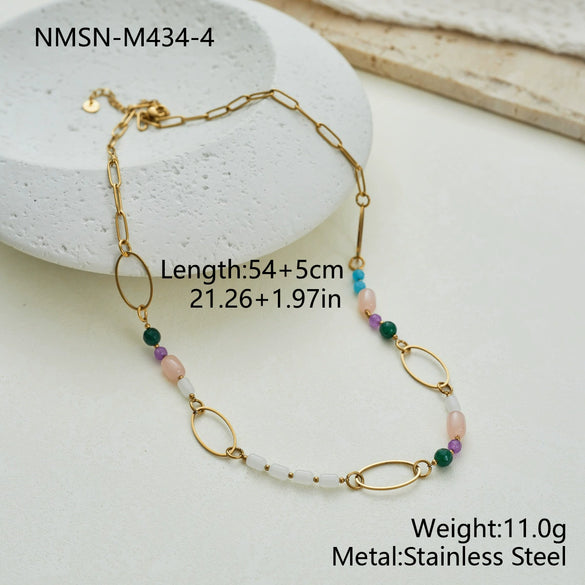 Wholesale Women's Stainless Steel Geometric Pattern Electroplated Oval Chain Splicing Necklace New Style Light Luxury Jewelry
