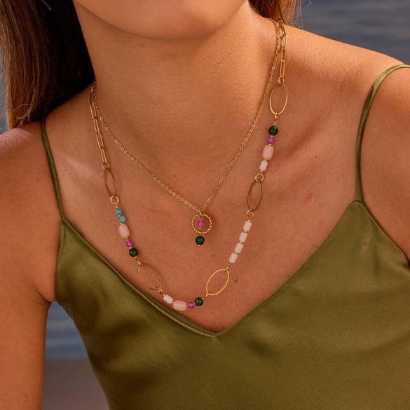 Wholesale Women's Stainless Steel Geometric Pattern Electroplated Oval Chain Splicing Necklace New Style Light Luxury Jewelry