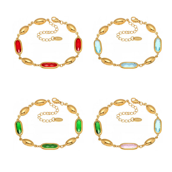 Wholesale Women's 316L Stainless Steel Geometric Pattern Electroplated Oval Glass Stone Bracelet Jewelry