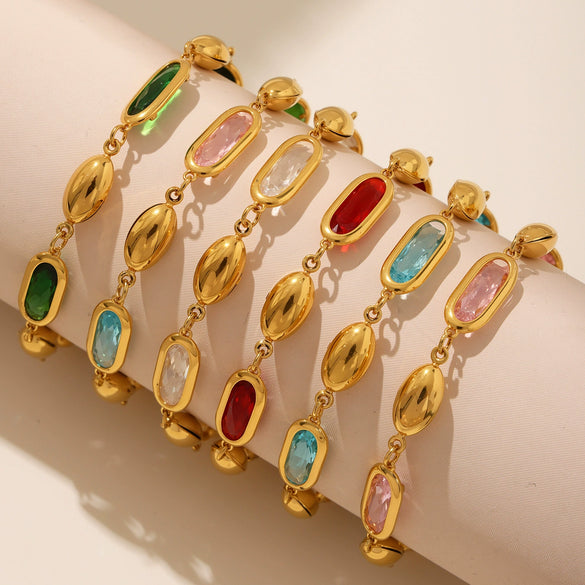 Wholesale Women's 316L Stainless Steel Geometric Pattern Electroplated Oval Glass Stone Bracelet Jewelry