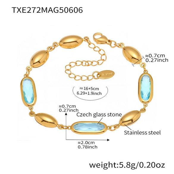 Wholesale Women's 316L Stainless Steel Geometric Pattern Electroplated Oval Glass Stone Bracelet Jewelry