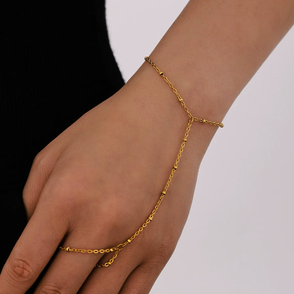 Wholesale Women's 316L Stainless Steel Geometric Pattern 18K Gold Plated Finger Chain Bracelet
