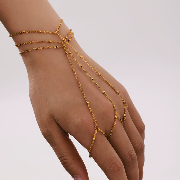 Wholesale Women's 316L Stainless Steel Geometric Pattern 18K Gold Plated Finger Chain Bracelet